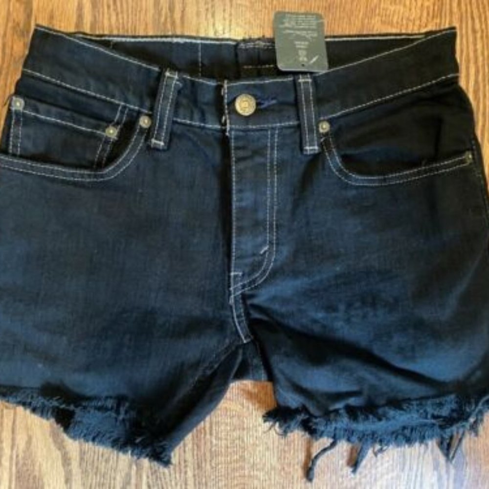 NEW Urban Outfitters UO Black Levi Jean Shorts Frayed Hem renewal Small NWT